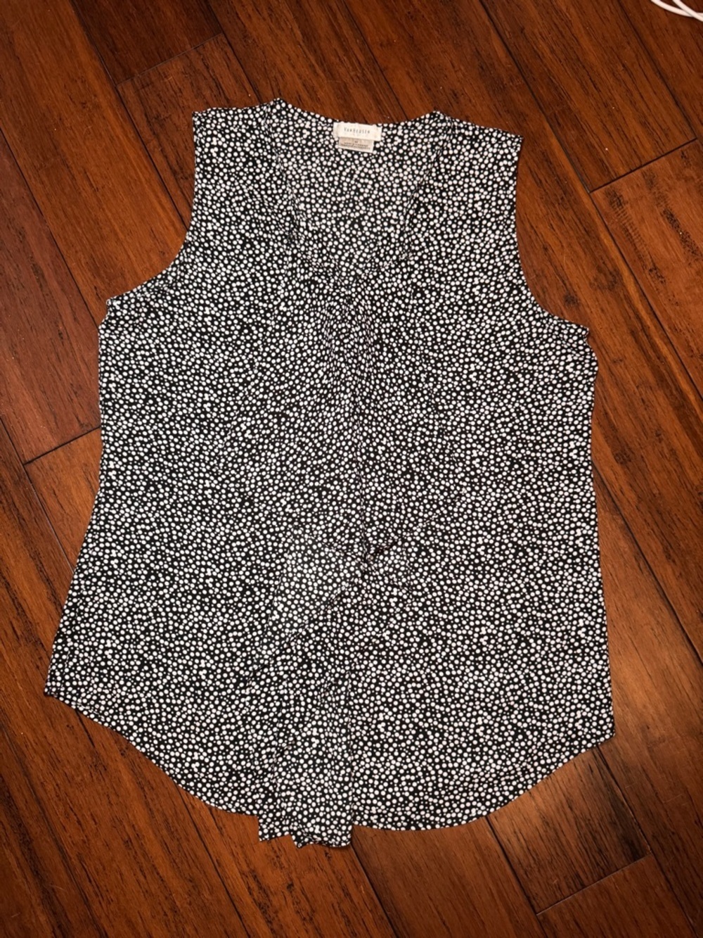 NWOT Van Heusen Black and White Dot Print,  Ruffle Accent,Sleeveless Camisole